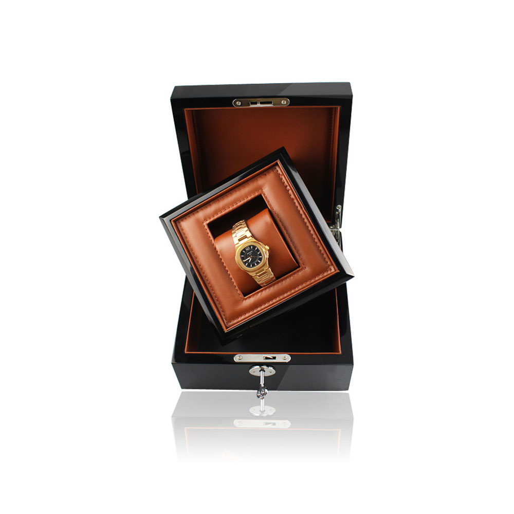 Whatna PUレザー 時計ケース 1本 腕時計 収納ボックス インタリア用 防水 耐衝撃 収納ケース時計携帯 旅行・出張・持運び ブラウン 黒-5
