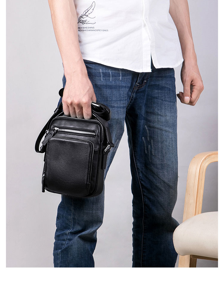 Whatna 厚 手 レザー ショルダーバッグ メンズ 3way斜め掛け胸バッグ 手提げバッグ セカンドバッグ 手持げバッグ革Ipad MINI収納可カジュアル フォーマル ビジネス 通学 通勤 結婚式 肩掛けバッグ 自転車かばん プレゼント男性 3947-11