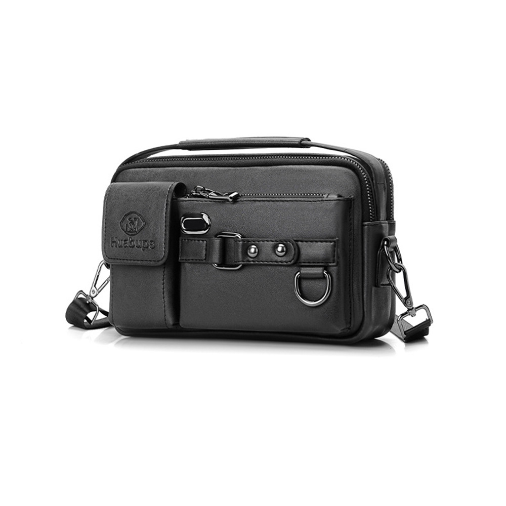 Whatna 革ミニショルダーバッグ メンズ 3way 斜め掛け胸バッグ 手提げバッグ 手持げバッグ セカンドバッグ イヤホン穴付 キーリング付 カード6枚収納可2室仕切 カジュアル フォーマル ビジネス 通学 通勤 肩掛けバッグ 自転車かばん プレゼント男性-2