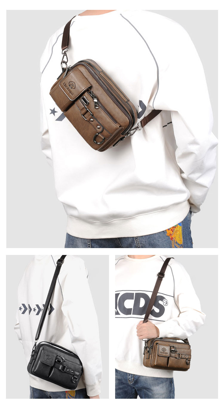 Whatna 革ミニショルダーバッグ メンズ 3way 斜め掛け胸バッグ 手提げバッグ 手持げバッグ セカンドバッグ イヤホン穴付 キーリング付 カード6枚収納可2室仕切 カジュアル フォーマル ビジネス 通学 通勤 肩掛けバッグ 自転車かばん プレゼント男性-8