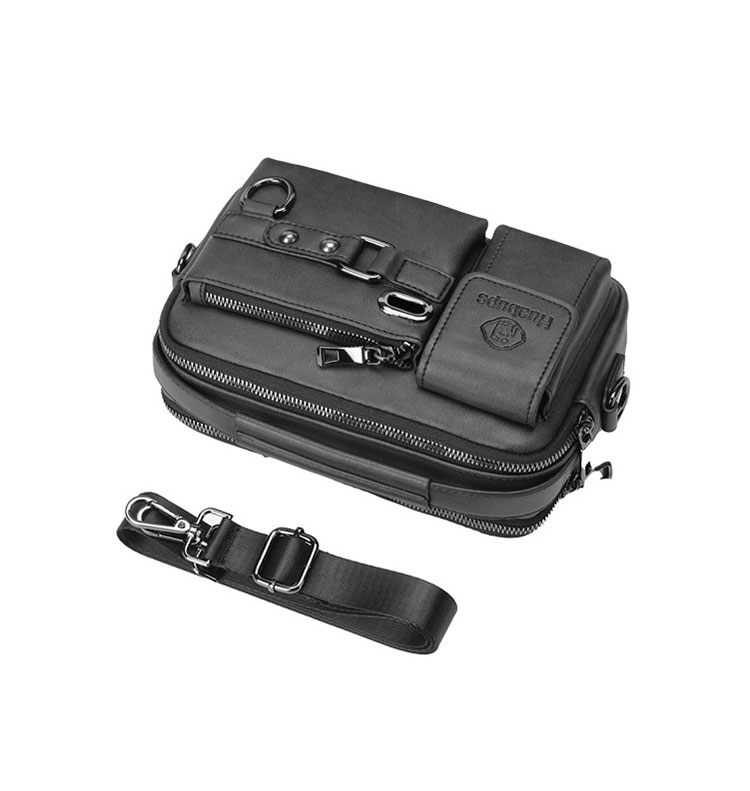 Whatna 革ミニショルダーバッグ メンズ 3way 斜め掛け胸バッグ 手提げバッグ 手持げバッグ セカンドバッグ イヤホン穴付 キーリング付 カード6枚収納可2室仕切 カジュアル フォーマル ビジネス 通学 通勤 肩掛けバッグ 自転車かばん プレゼント男性-4