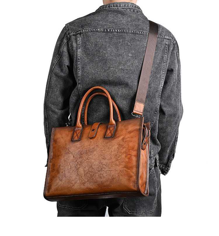 Whatnaアンティーク風合い鞣し天 然 牛革 ビジネスバッグメンズ 2way ショルダー 手提げバッグ ブリーフケース2室仕切 15.6インチPC対応 旅行 出張 通勤 通学 就活 面接 バッグ かばん 男性用MZ-04-9