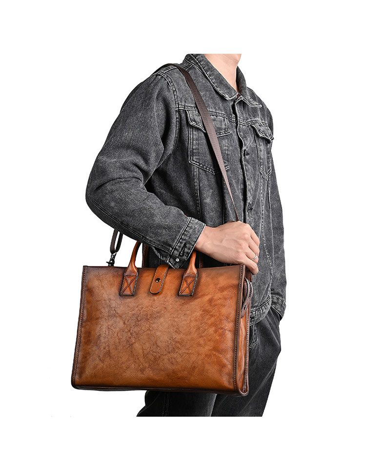 Whatnaアンティーク風合い鞣し天 然 牛革 ビジネスバッグメンズ 2way ショルダー 手提げバッグ ブリーフケース2室仕切 15.6インチPC対応 旅行 出張 通勤 通学 就活 面接 バッグ かばん 男性用MZ-04-8