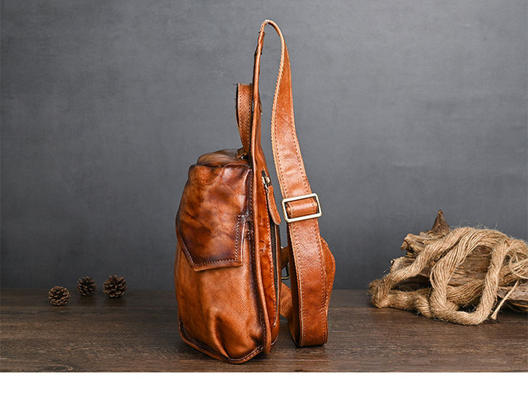 Whatna アンティーク風合い鞣し天 然牛 革 斜めがけ ボディバッグ ワンショルダー メンズ 左右付け替え可能 本革 厚手 レザーXB016-3