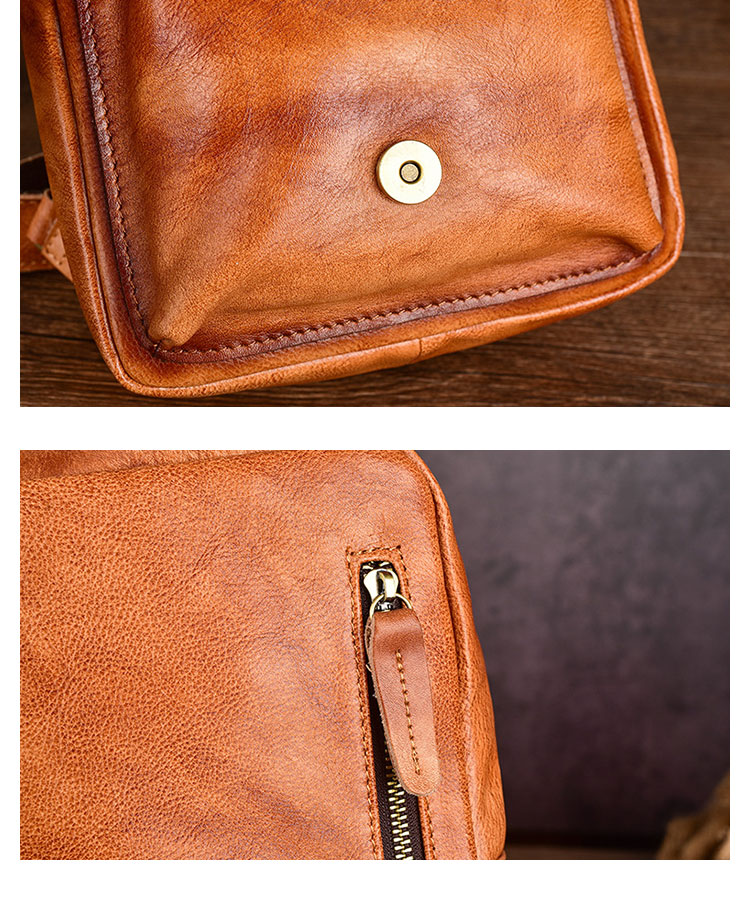 Whatna アンティーク風合い鞣し天 然牛 革 斜めがけ ボディバッグ ワンショルダー メンズ 左右付け替え可能 本革 厚手 レザーXB012-8