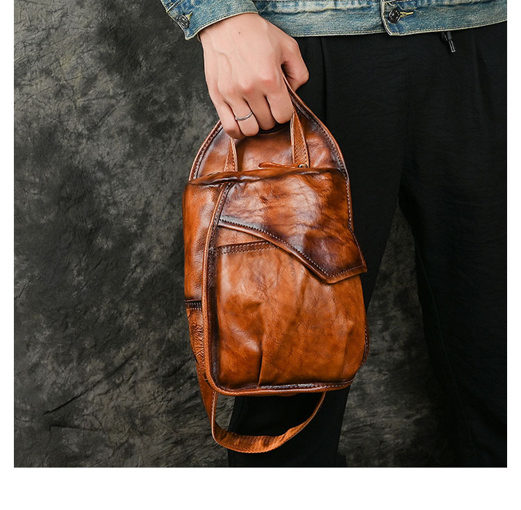 Whatna アンティーク風合い鞣し天 然牛 革 斜めがけ ボディバッグ ワンショルダー メンズ 左右付け替え可能 本革 厚手 レザーXB016-10