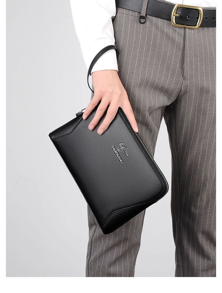 Whatna 2way 天然 牛革 セカンドバッグ メンズ クラッチ バッグ 手持ちバッグ 小銭入 お札入れ カード6枚収納パスワードロックボタン 付本革B5 ipad9.7収納可 ビジネス カジュアル フォーマル 冠婚葬祭 結婚式 二次会 披露宴バッグ 黑-12