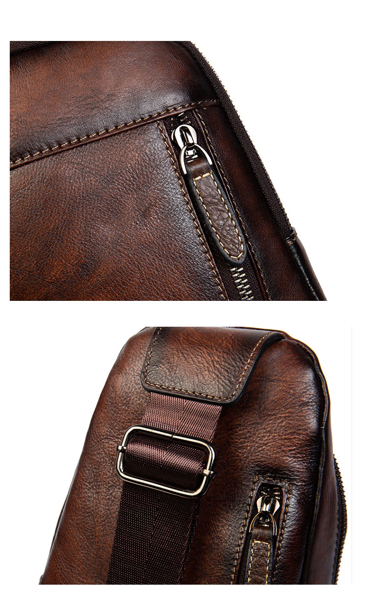 Whatna アンティーク風合い鞣し天 然牛 革 斜めがけ ボディバッグ ワンショルダー メンズ 本革 厚手 レザー20801-7