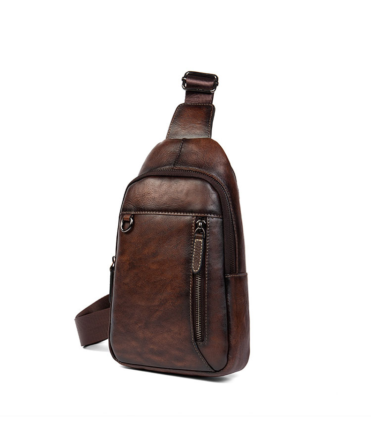 Whatna アンティーク風合い鞣し天 然牛 革 斜めがけ ボディバッグ ワンショルダー メンズ 本革 厚手 レザー20801-1