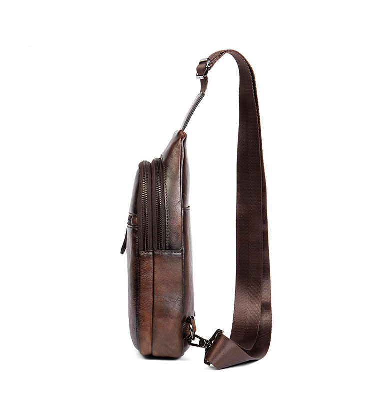 Whatnaアンティーク風合い鞣し天 然牛 革 斜めがけ ボディバッグ ワンショルダー メンズ 本革 厚手 レザー20811-2