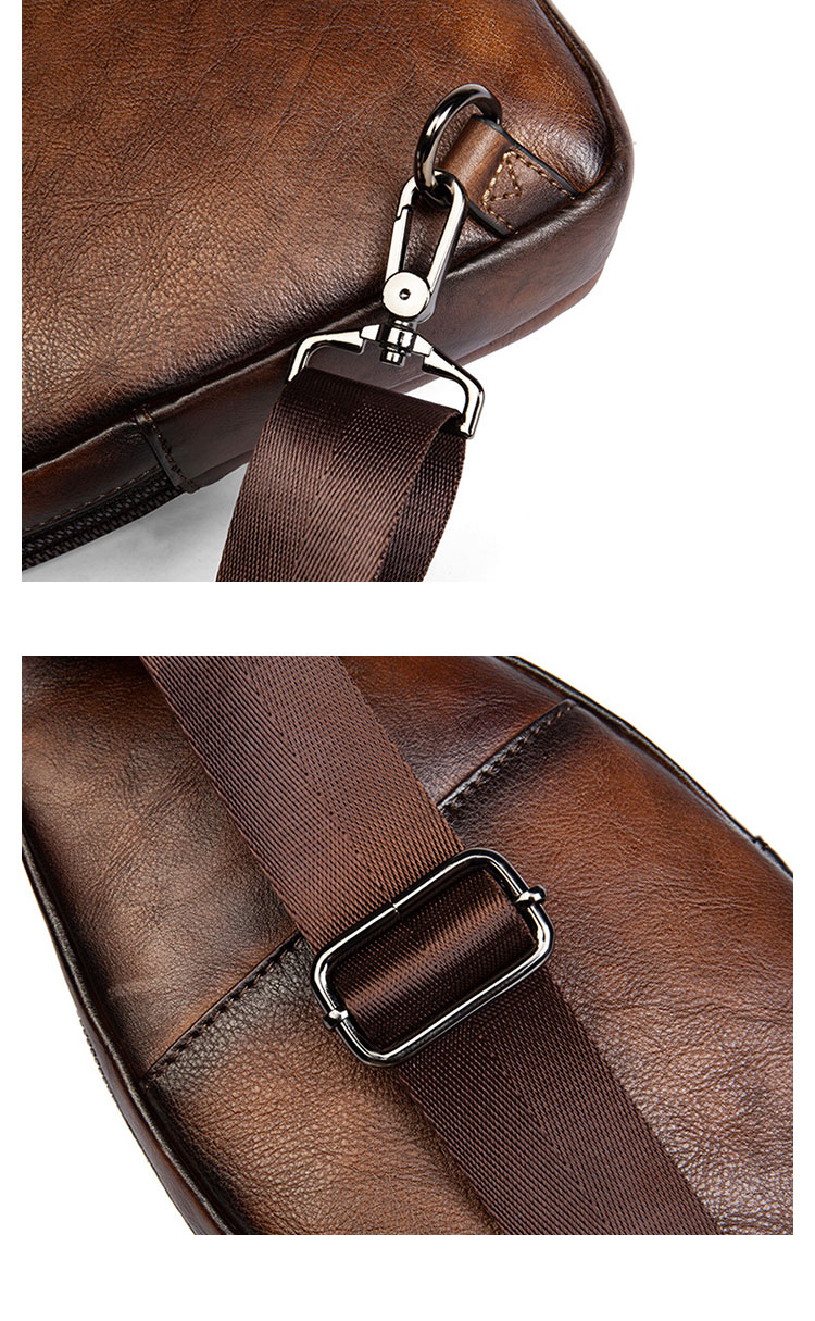 Whatnaアンティーク風合い鞣し天 然牛 革 斜めがけ ボディバッグ ワンショルダー メンズ 本革 厚手 レザー20811-8