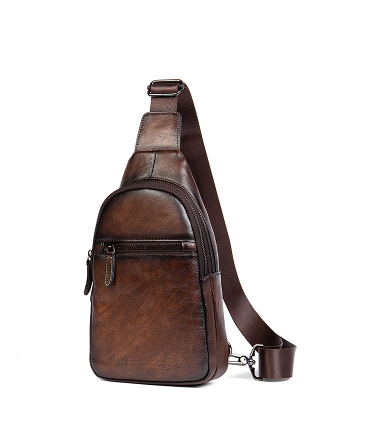 Whatnaアンティーク風合い鞣し天 然牛 革 斜めがけ ボディバッグ ワンショルダー メンズ 本革 厚手 レザー20811-1