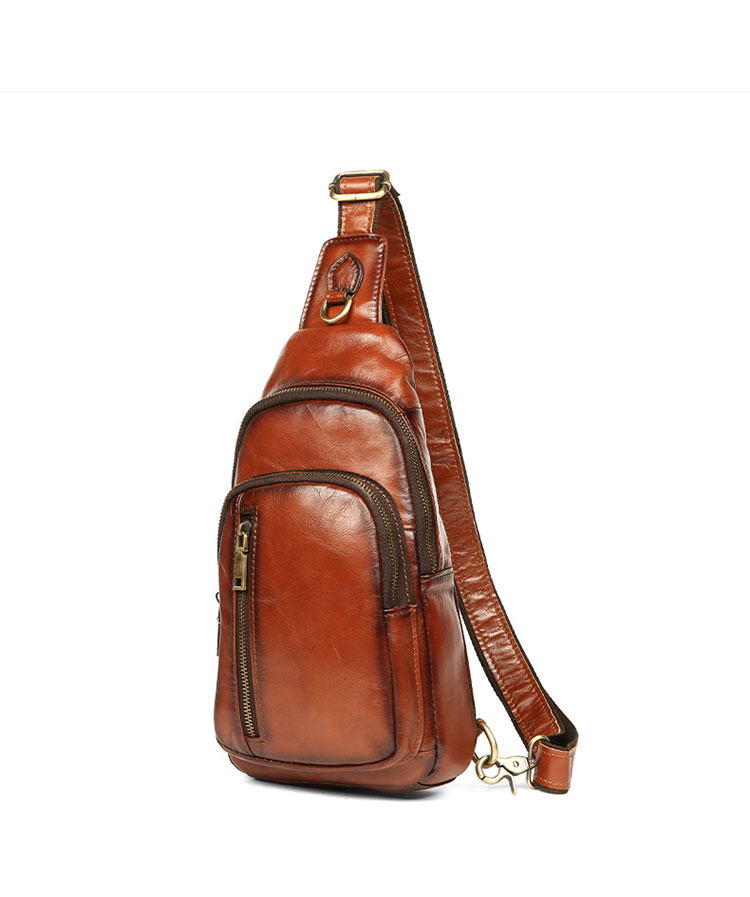 Whatnaアンティーク風合い鞣し天 然牛 革 斜めがけ ボディバッグ ワンショルダー メンズ 本革 厚手 レザーYD-8012-1