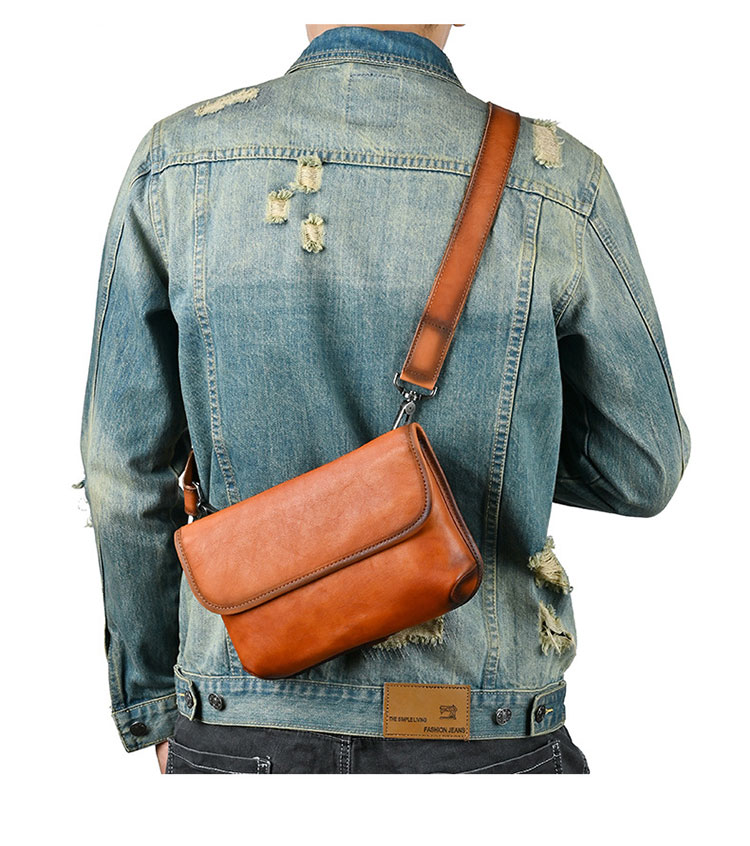 Whatna アンティーク風合い鞣し天 然 牛革 ミニショルダーバッグ メンズ 2way 斜め掛け ミニボディバッグ ミニ胸バッグ 小型ポシェット 小さめかたかけバッグ カジュアル フォーマル ビジネス 通学 通勤 肩掛けミニバッグ 自転車かばん プレゼント男性 13765-9