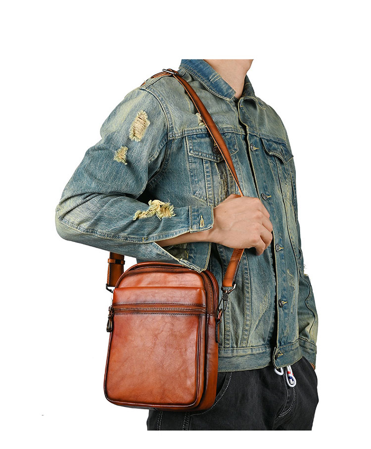 Whatna アンティーク風合い鞣し天 然 牛革ショルダーバッグ メンズ 3way 斜め掛け 手提げバッグ ポシェットポ 小さめ メッセンジャーバッグ 通学 通勤バッグ 肩掛けバッグ 自転車かばん プレゼント男性 ブラウン 13762-1-7