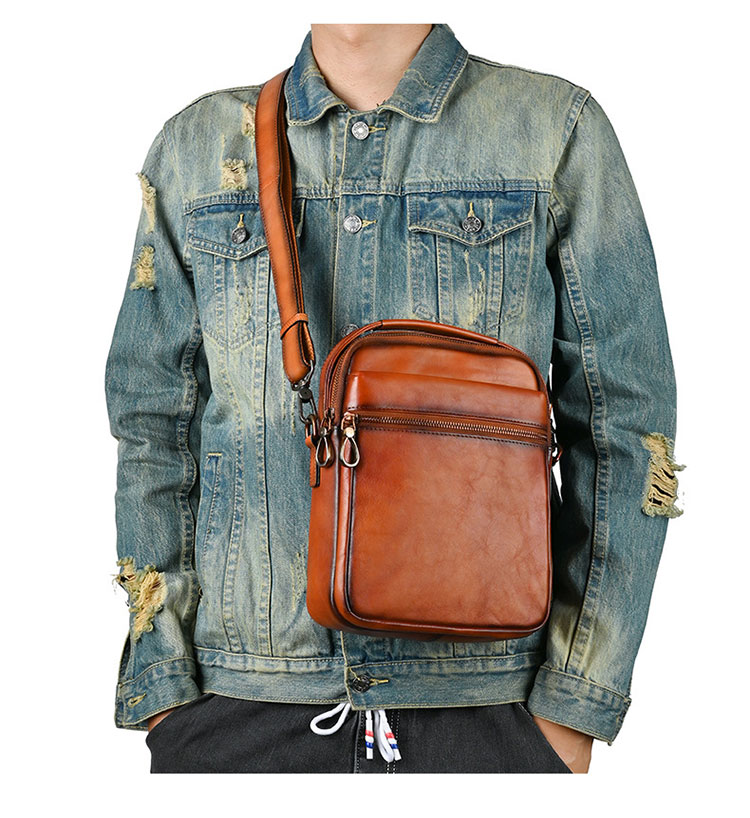 Whatna アンティーク風合い鞣し天 然 牛革ショルダーバッグ メンズ 3way 斜め掛け 手提げバッグ ポシェットポ 小さめ メッセンジャーバッグ 通学 通勤バッグ 肩掛けバッグ 自転車かばん プレゼント男性 ブラウン 13762-1-8