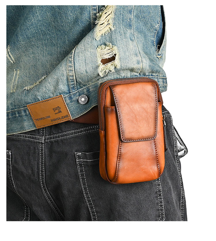 Whatna アンティーク風合い鞣し天 然 牛革 ミニショルダーバッグ メンズ ポシェット2室仕切 3way斜め掛け ボディバッグ ベルト ポーチ ミニ 胸バッグ ウエストバッグショルダーベルト付属 斜め掛け 通学 通勤 ミニバッグ 紳士用 男性用 13760-9