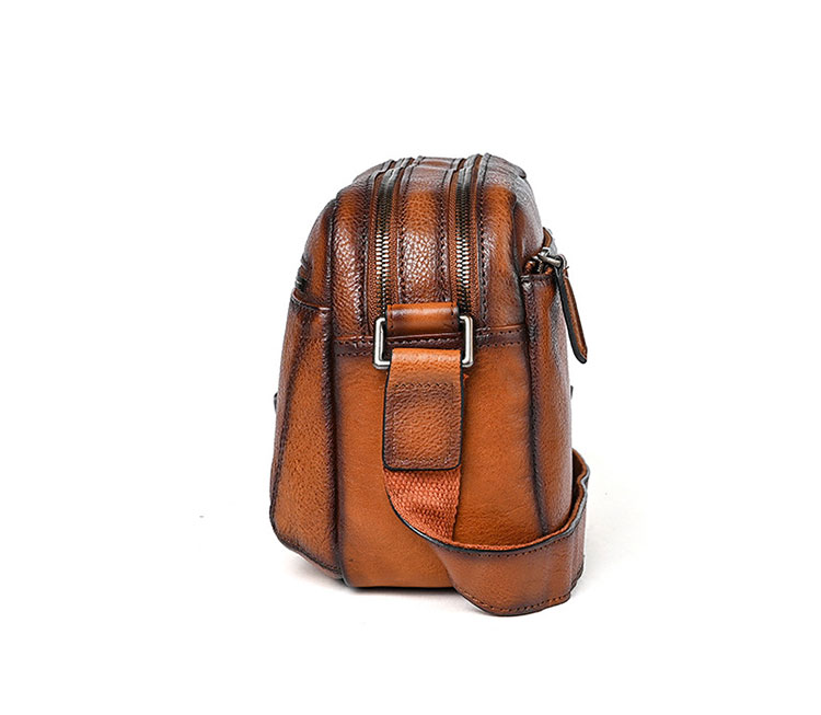 Whatna アンティーク風合い鞣し天 然 牛革 ミニショルダーバッグ メンズ 2way 斜め掛け ミニボディバッグ ミニ胸バッグ 2室仕切 小さめかたかけバッグ カジュアル フォーマル ビジネス 通学 通勤 肩掛けミニバッグ 自転車かばん プレゼント男性 13765-3