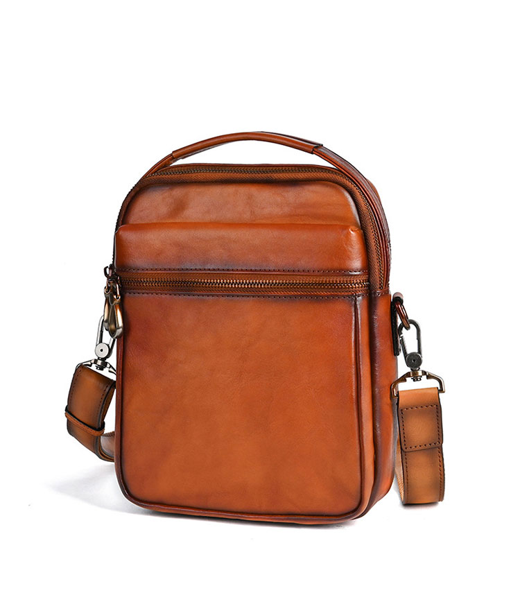 Whatna アンティーク風合い鞣し天 然 牛革ショルダーバッグ メンズ 3way 斜め掛け 手提げバッグ ポシェットポ 小さめ メッセンジャーバッグ 通学 通勤バッグ 肩掛けバッグ 自転車かばん プレゼント男性 ブラウン 13762-1-1