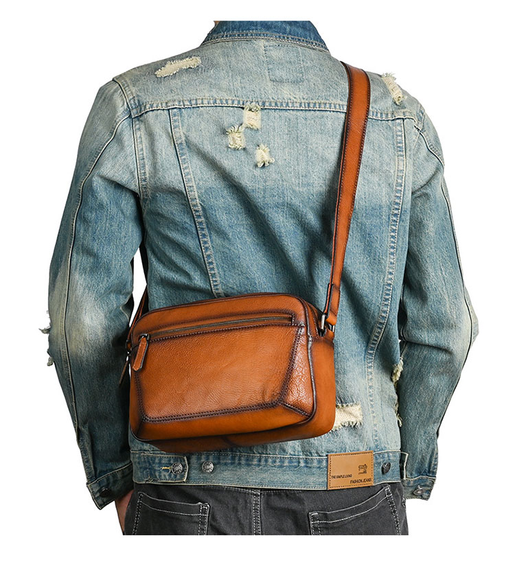 Whatna アンティーク風合い鞣し天 然 牛革 ミニショルダーバッグ メンズ 2way 斜め掛け ミニボディバッグ ミニ胸バッグ 2室仕切 小さめかたかけバッグ カジュアル フォーマル ビジネス 通学 通勤 肩掛けミニバッグ 自転車かばん プレゼント男性 13765-9