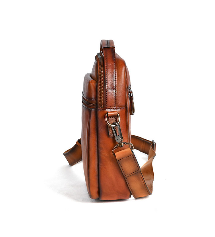 Whatna アンティーク風合い鞣し天 然 牛革ショルダーバッグ メンズ 3way 斜め掛け 手提げバッグ ポシェットポ 小さめ メッセンジャーバッグ 通学 通勤バッグ 肩掛けバッグ 自転車かばん プレゼント男性 ブラウン 13762-1-3