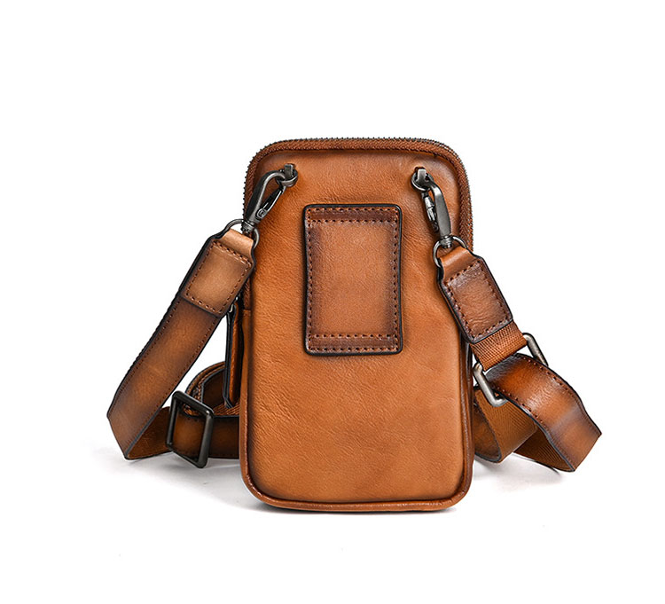 Whatna アンティーク風合い鞣し天 然 牛革 ミニショルダーバッグ メンズ ポシェット2室仕切 3way斜め掛け ボディバッグ ベルト ポーチ ミニ 胸バッグ ウエストバッグショルダーベルト付属 斜め掛け 通学 通勤 ミニバッグ 紳士用 男性用 13760-2
