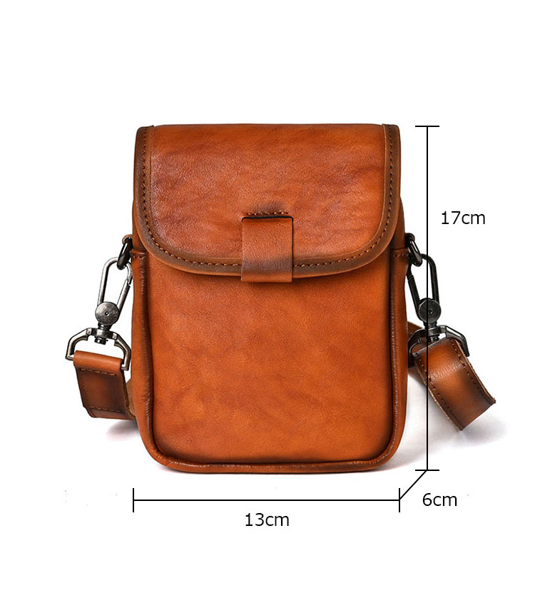 Whatna アンティーク風合い鞣し天 然 牛革ミニショルダーバッグ メンズ ポシェット メッセンジャーバッグ小さめ ショルダーミニポーチ 縦型 ipad mini収納可 本革 通勤 通学 斜めがけバッグ 自転車 かばん男性用 黒ブラウン13673-5