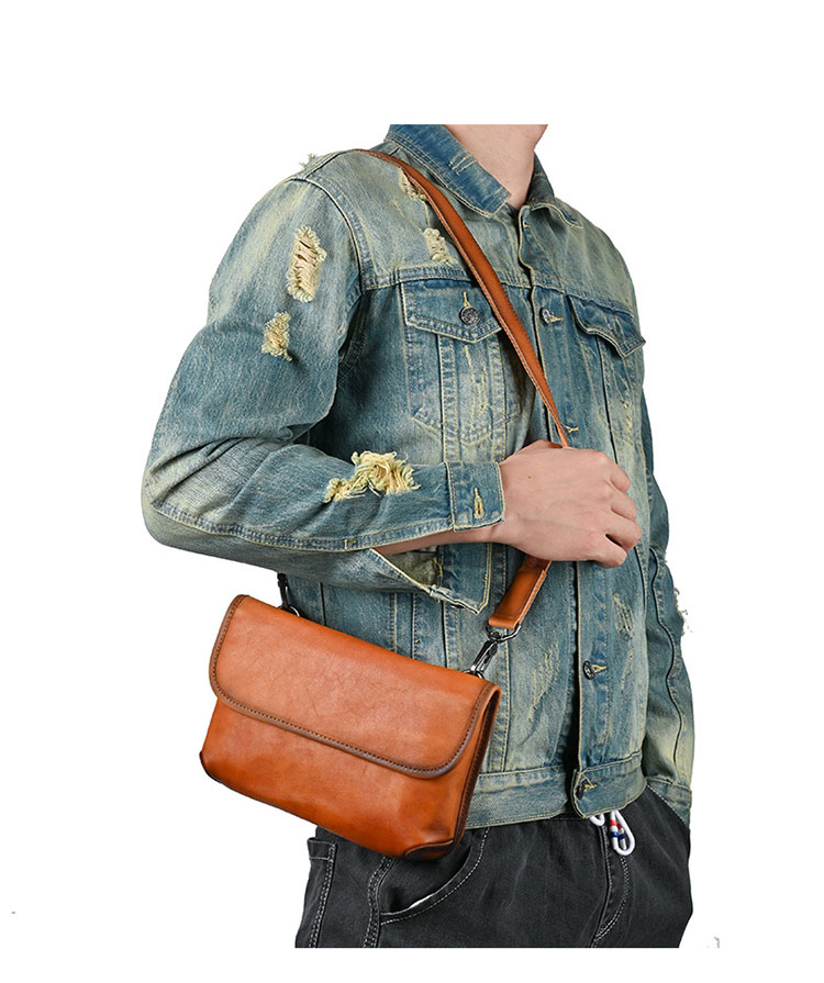 Whatna アンティーク風合い鞣し天 然 牛革 ミニショルダーバッグ メンズ 2way 斜め掛け ミニボディバッグ ミニ胸バッグ 小型ポシェット 小さめかたかけバッグ カジュアル フォーマル ビジネス 通学 通勤 肩掛けミニバッグ 自転車かばん プレゼント男性 13765-7