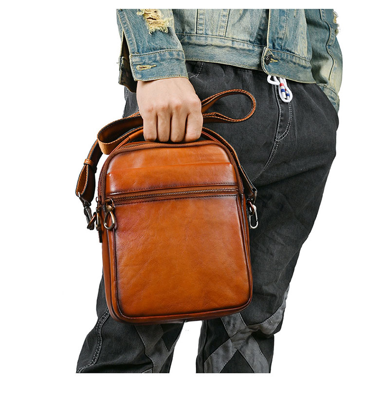 Whatna アンティーク風合い鞣し天 然 牛革ショルダーバッグ メンズ 3way 斜め掛け 手提げバッグ ポシェットポ 小さめ メッセンジャーバッグ 通学 通勤バッグ 肩掛けバッグ 自転車かばん プレゼント男性 ブラウン 13762-1-9