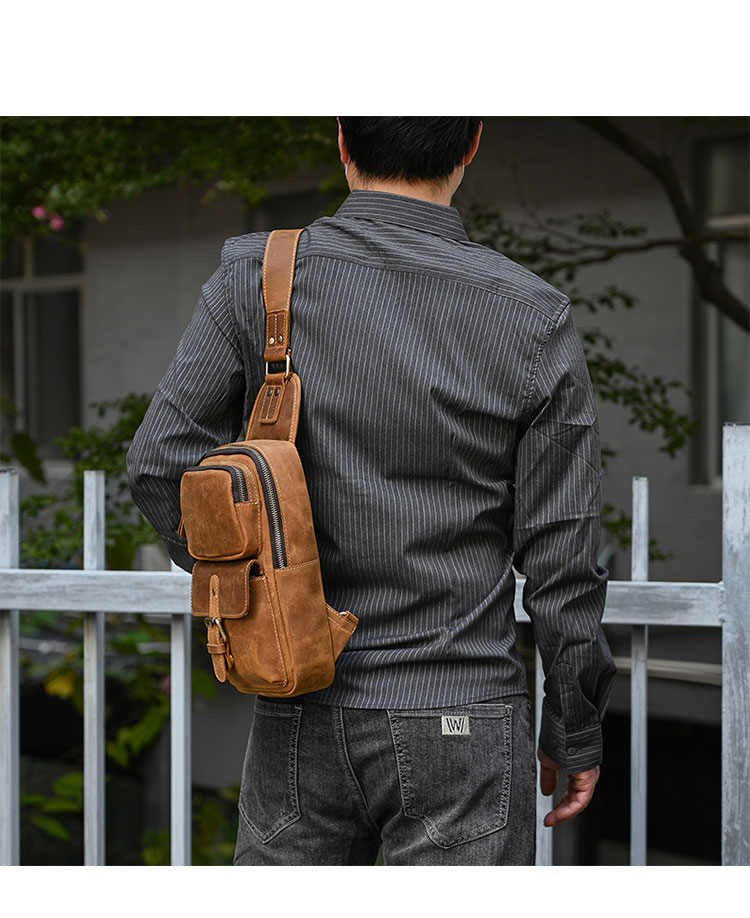 Whatna 天然 牛革 斜めがけ ボディバッグ ワンショルダー メンズ 本革 厚手 レザー9331-8