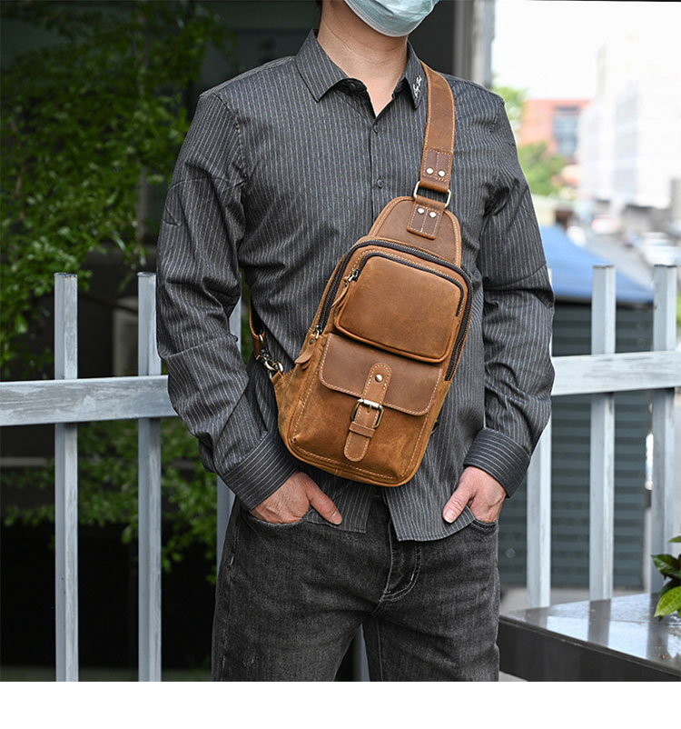 Whatna 天然 牛革 斜めがけ ボディバッグ ワンショルダー メンズ 本革 厚手 レザー9331-10