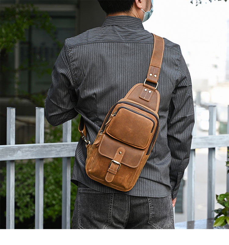 Whatna 天然 牛革 斜めがけ ボディバッグ ワンショルダー メンズ 本革 厚手 レザー9331-9