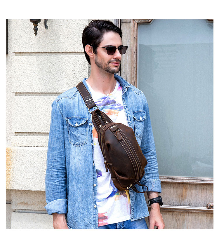 Whatna 天然 牛革 斜めがけ ボディバッグ ワンショルダー メンズ 本革 厚手 レザー9021-7