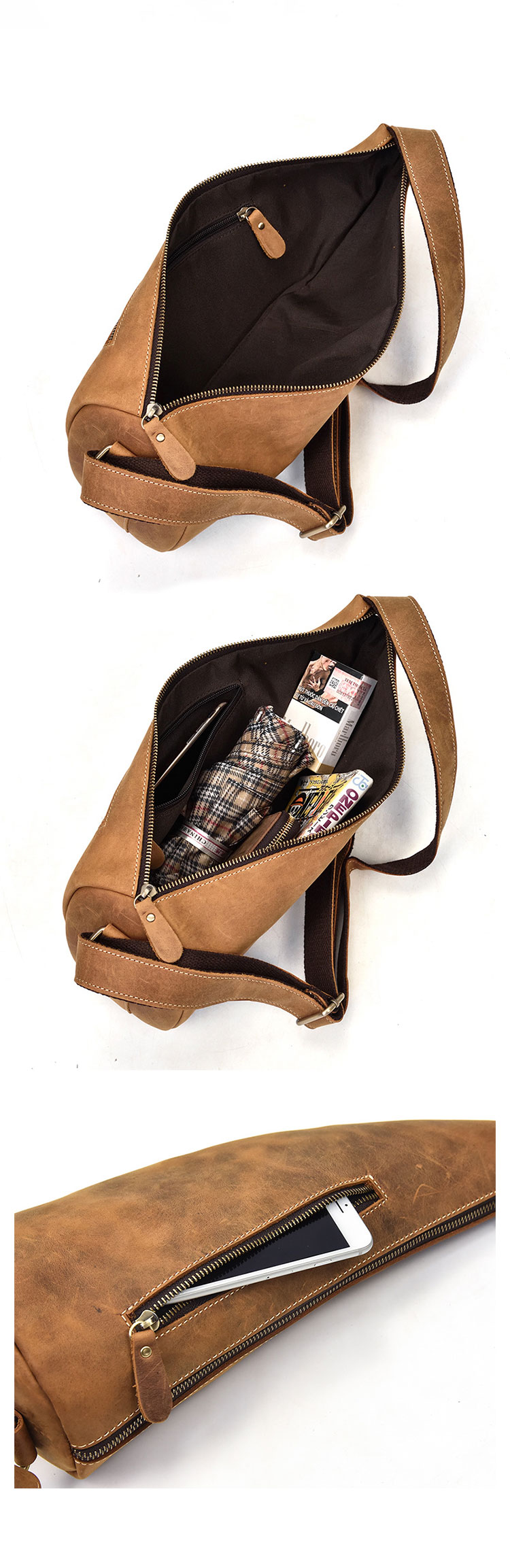 Whatna 天然牛 革 斜めがけ ボディバッグ ワンショルダー メンズ 本革 厚手 レザー9550-5