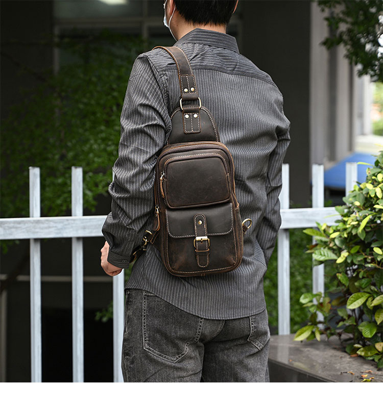 Whatna 天然 牛革 斜めがけ ボディバッグ ワンショルダー メンズ 本革 厚手 レザー9331-11