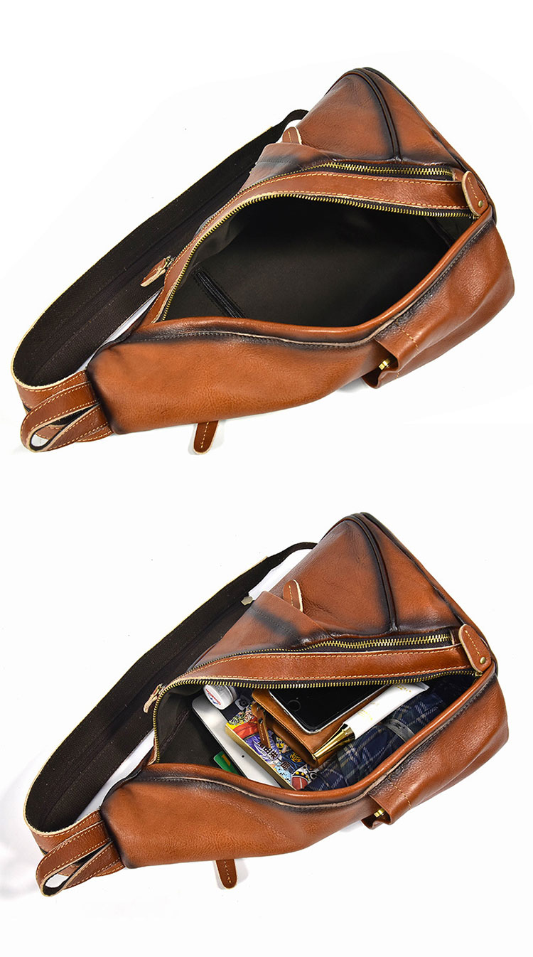 Whatna アンティーク風合い鞣し天 然牛 革 斜めがけ ボディバッグ ワンショルダー メンズ A4書類、15.6インチPC等収納可 左右付け替え可能 本革 厚手 レザー5001CS-7