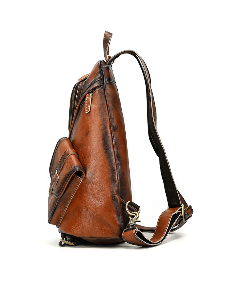 Whatna アンティーク風合い鞣し天 然牛 革 斜めがけ ボディバッグ ワンショルダー メンズ B5書類、15.6インチPC等収納可 左右付け替え可能 本革 厚手 レザー5002CS-3