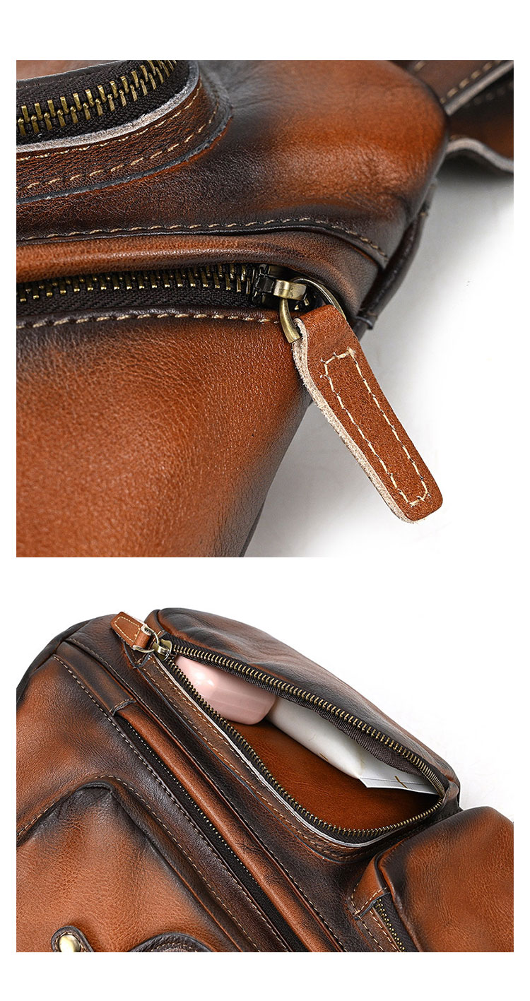 Whatna アンティーク風合い鞣し天 然牛 革 斜めがけ ボディバッグ ワンショルダー メンズ B5書類、15.6インチPC等収納可 左右付け替え可能 本革 厚手 レザー5002CS-10