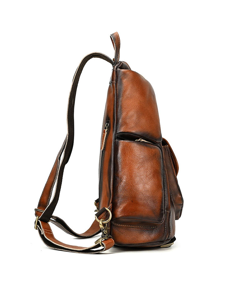 Whatna アンティーク風合い鞣し天 然牛 革 斜めがけ ボディバッグ ワンショルダー メンズ B5書類、15.6インチPC等収納可 左右付け替え可能 本革 厚手 レザー5002CS-2