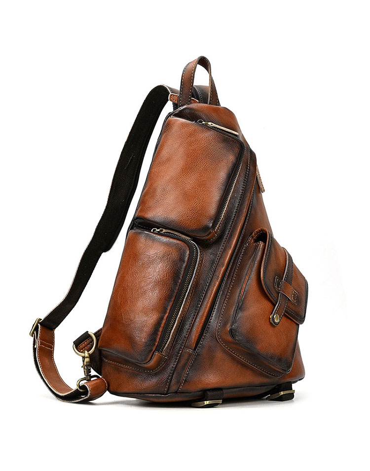 Whatna アンティーク風合い鞣し天 然牛 革 斜めがけ ボディバッグ ワンショルダー メンズ B5書類、15.6インチPC等収納可 左右付け替え可能 本革 厚手 レザー5002CS-1