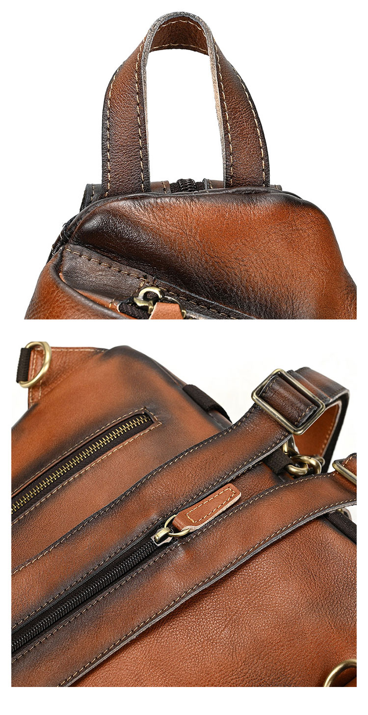 Whatna アンティーク風合い鞣し天 然牛 革 斜めがけ ボディバッグ ワンショルダー メンズ B5書類、15.6インチPC等収納可 左右付け替え可能 本革 厚手 レザー5002CS-12