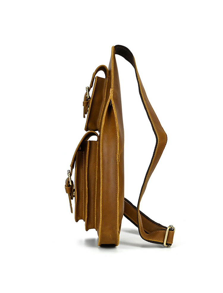 Whatna 天然牛 革 斜めがけ ボディバッグ ワンショルダー メンズ 本革 厚手 レザー Ipadmini収納可7165-5