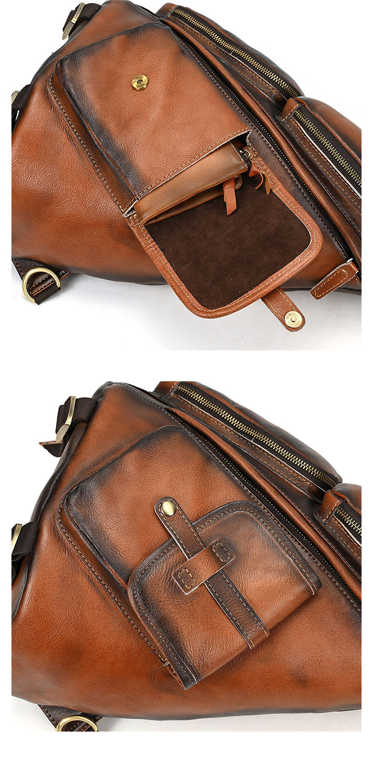 Whatna アンティーク風合い鞣し天 然牛 革 斜めがけ ボディバッグ ワンショルダー メンズ B5書類、15.6インチPC等収納可 左右付け替え可能 本革 厚手 レザー5002CS-11