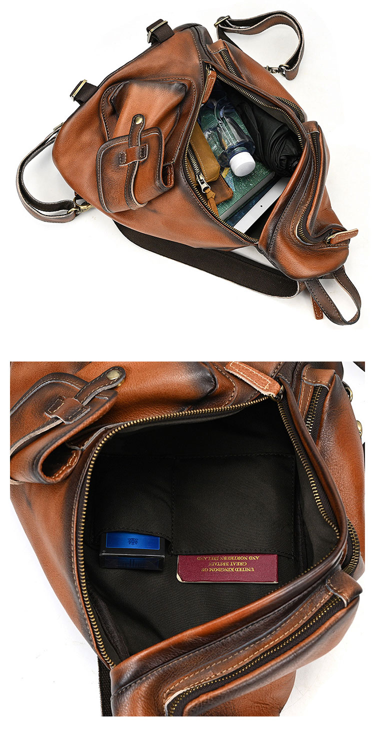 Whatna アンティーク風合い鞣し天 然牛 革 斜めがけ ボディバッグ ワンショルダー メンズ B5書類、15.6インチPC等収納可 左右付け替え可能 本革 厚手 レザー5002CS-9