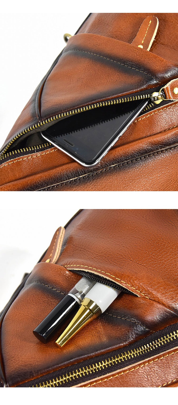 Whatna アンティーク風合い鞣し天 然牛 革 斜めがけ ボディバッグ ワンショルダー メンズ A4書類、15.6インチPC等収納可 左右付け替え可能 本革 厚手 レザー5001CS-8