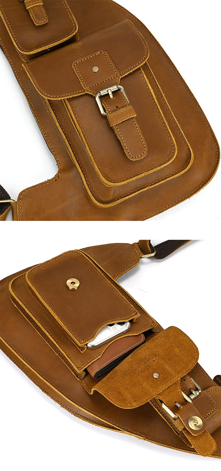 Whatna 天然牛 革 斜めがけ ボディバッグ ワンショルダー メンズ 本革 厚手 レザー Ipadmini収納可7165-15