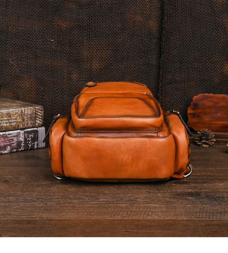 Whatna アンティーク風合い鞣し天 然牛 革 斜めがけ ボディバッグ ワンショルダー メンズ 左右付け替え可能 本革 厚手  レザー12042-4