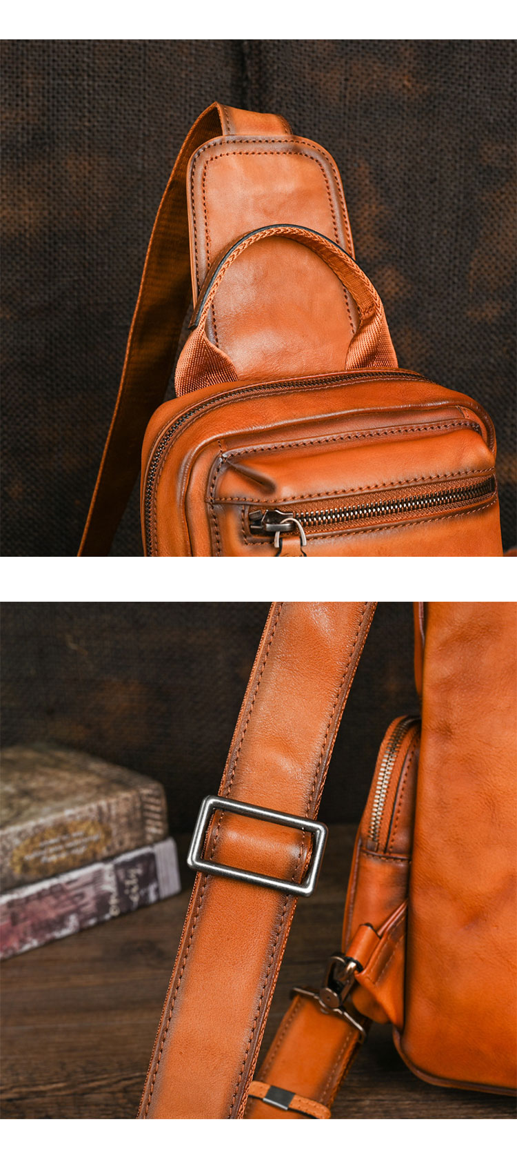 Whatna アンティーク風合い鞣し天 然牛 革 斜めがけ ボディバッグ ワンショルダー メンズ 左右付け替え可能 本革 厚手  レザー12042-7
