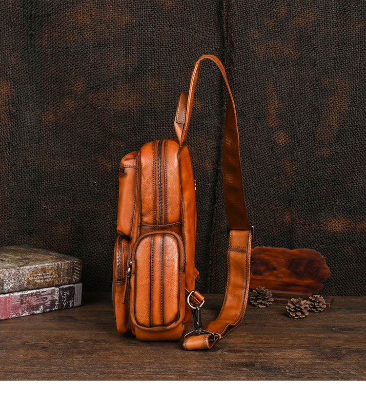 Whatna アンティーク風合い鞣し天 然牛 革 斜めがけ ボディバッグ ワンショルダー メンズ 左右付け替え可能 本革 厚手  レザー12042-2