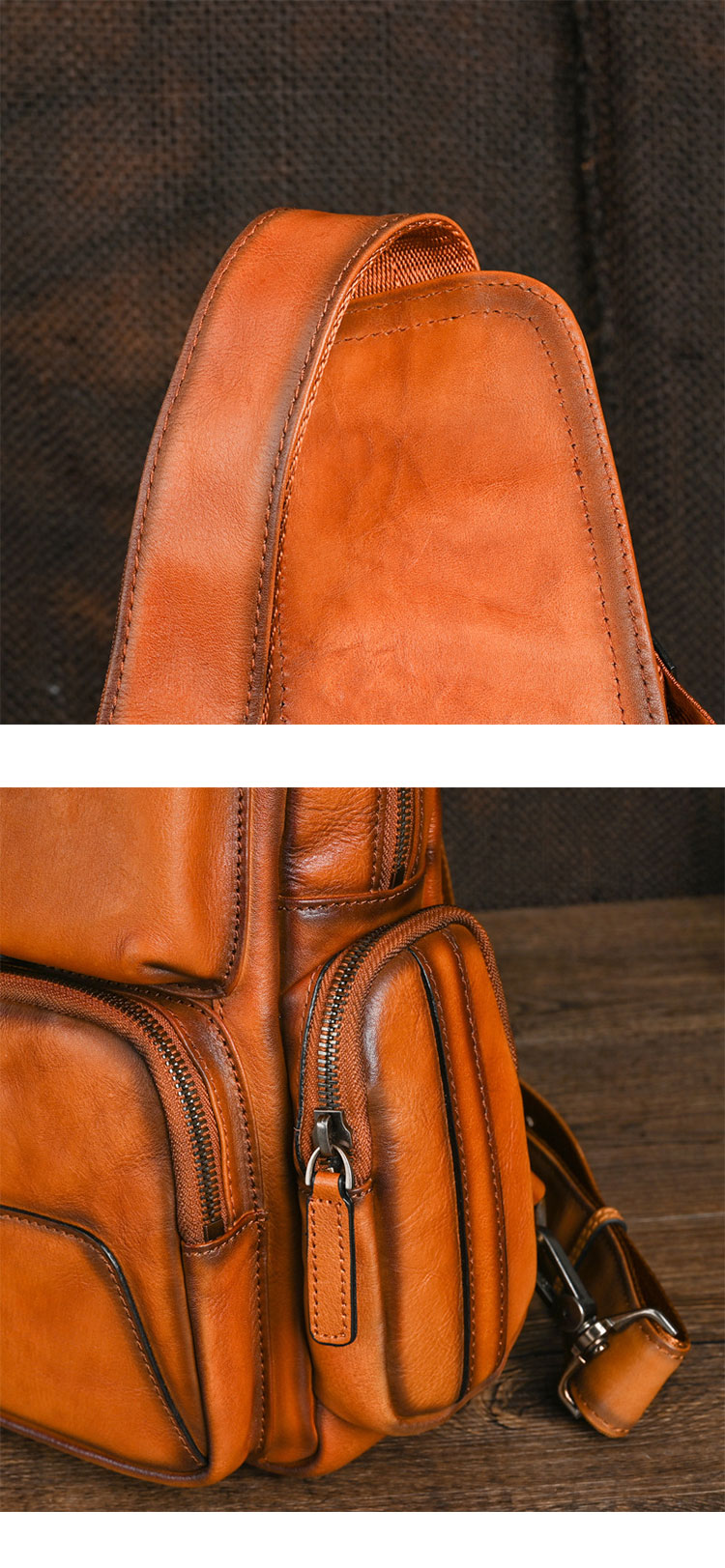 Whatna アンティーク風合い鞣し天 然牛 革 斜めがけ ボディバッグ ワンショルダー メンズ 左右付け替え可能 本革 厚手  レザー12042-9